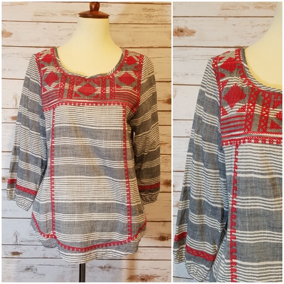 THML Tops - THML Striped Embroidery Top